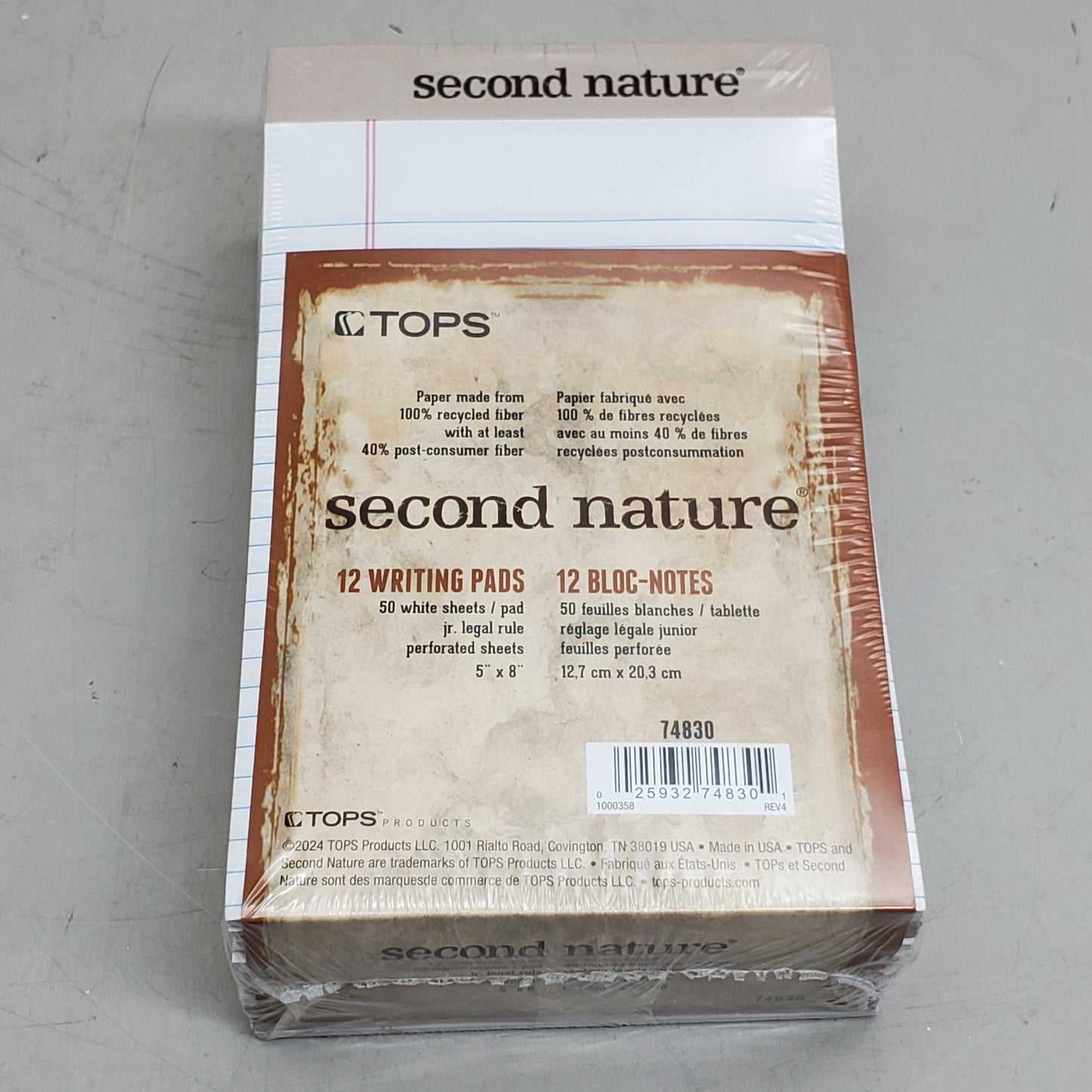 ZA@ TOPS (12 Pack) 2nd Nature Jr. Legal Pad 5 x 8 50 sheets White 74830 B