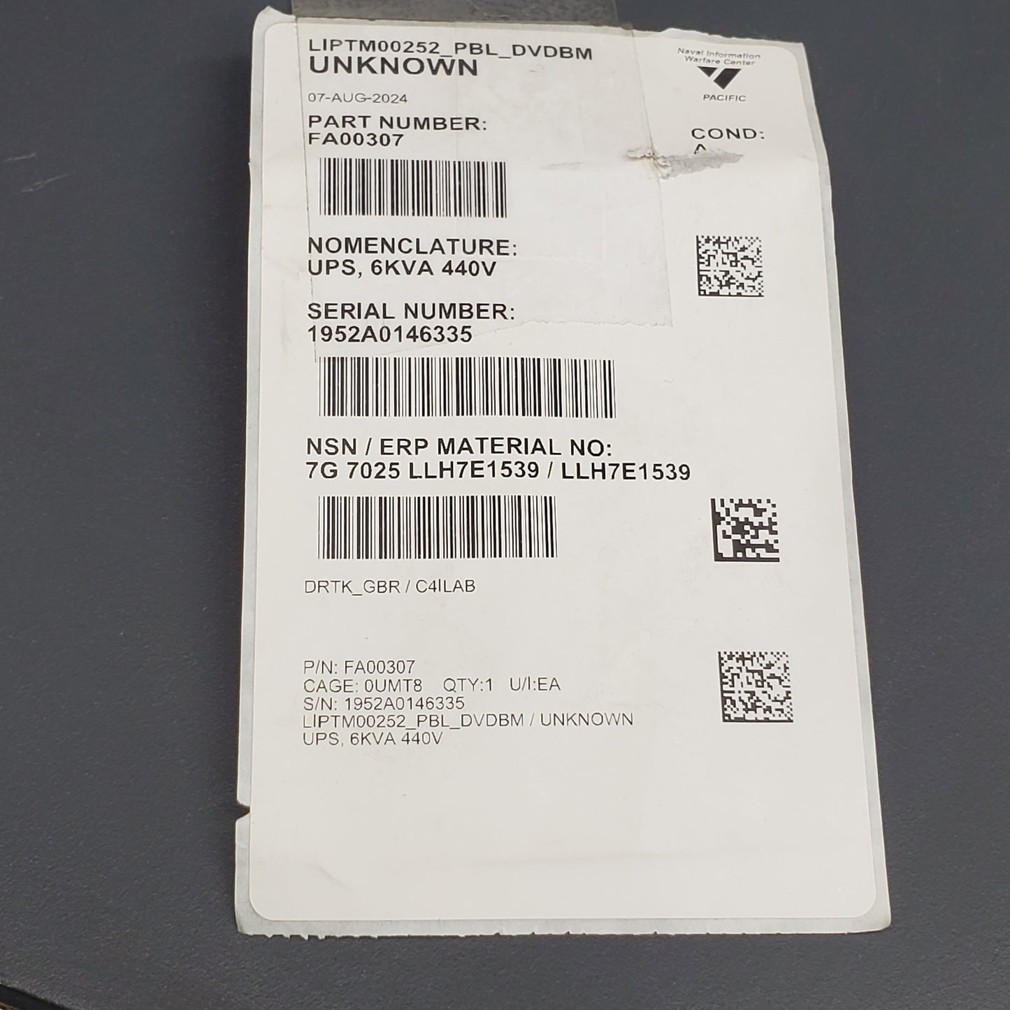 INTELLIPOWER Rugged UPS Extended Battery Backup Double Conversion 6KVA 440V FA00307 (New Other)