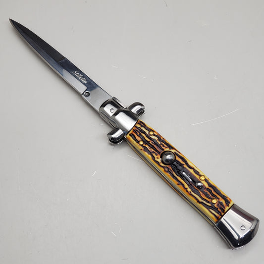 ZA@ ARMED FORCE TACTICAL Hand Crafted OTF Pocket Knife 9" Knife 4" Blade Yellow/Black ST-7STG