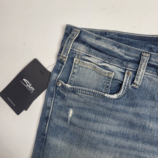 SILVER JEANS CO. Avery Curvy Fit High Rise Straight Leg Sz 33/31 Light Indigo