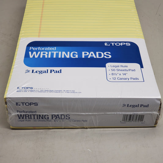 ZA@ TOPS (12 Pack) Legal Pad Perforated Writing Pads 8.5" x 14" 50 pages Yellow 7572 C