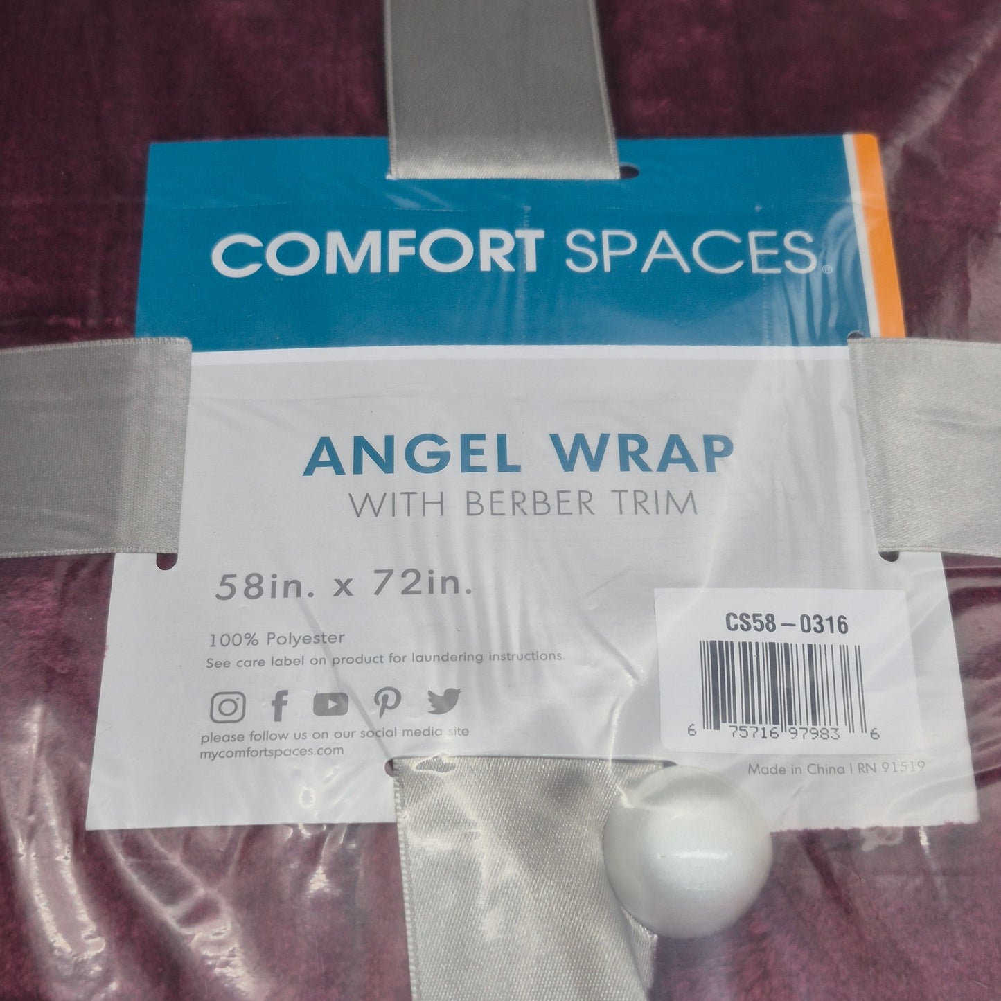 COMFORT SPACES Angel Wrap With Berber Trim 58" x 72" Red CS58-0316