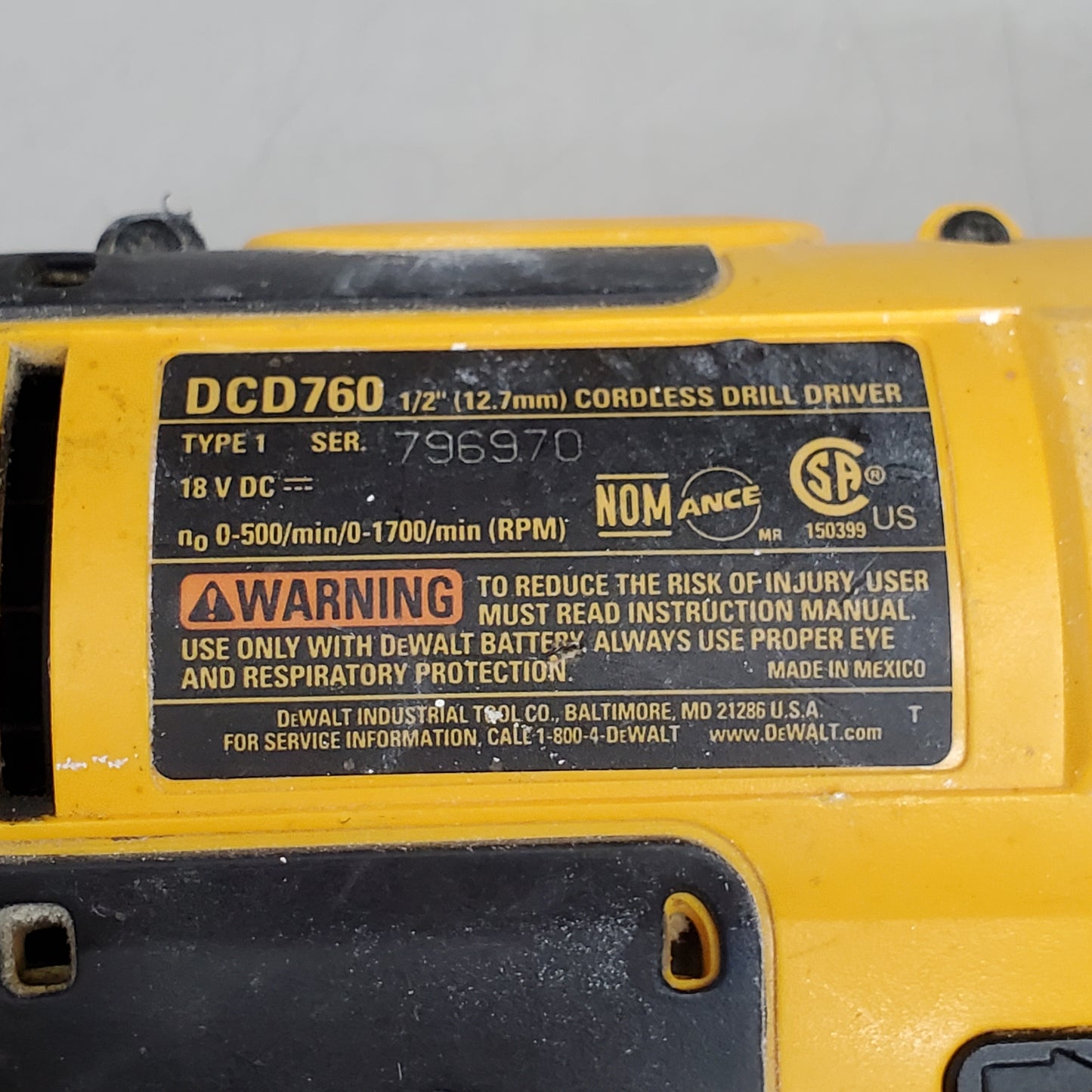 DEWALT Cordless Drill Driver W/ Battery Adapter and Hard Case 18V DCD760 (Pre-Owned)