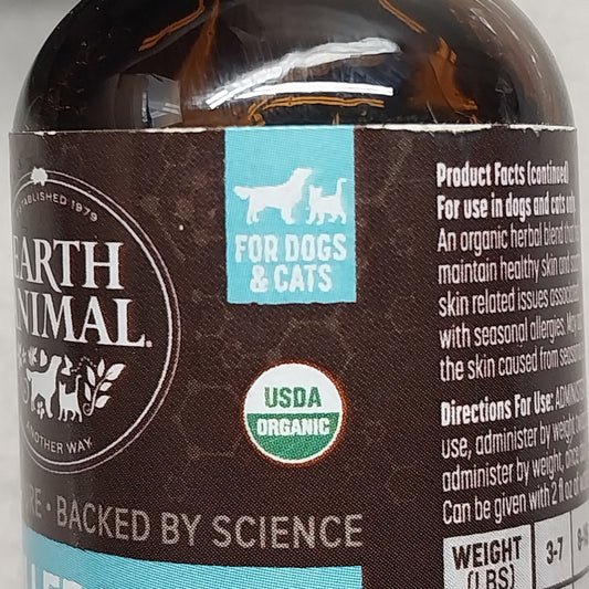 EARTH ANIMAL ALLERGY & SKIN Support For Dogs & Cat 2 FL Oz ( 59 ml) BB 10/25/26