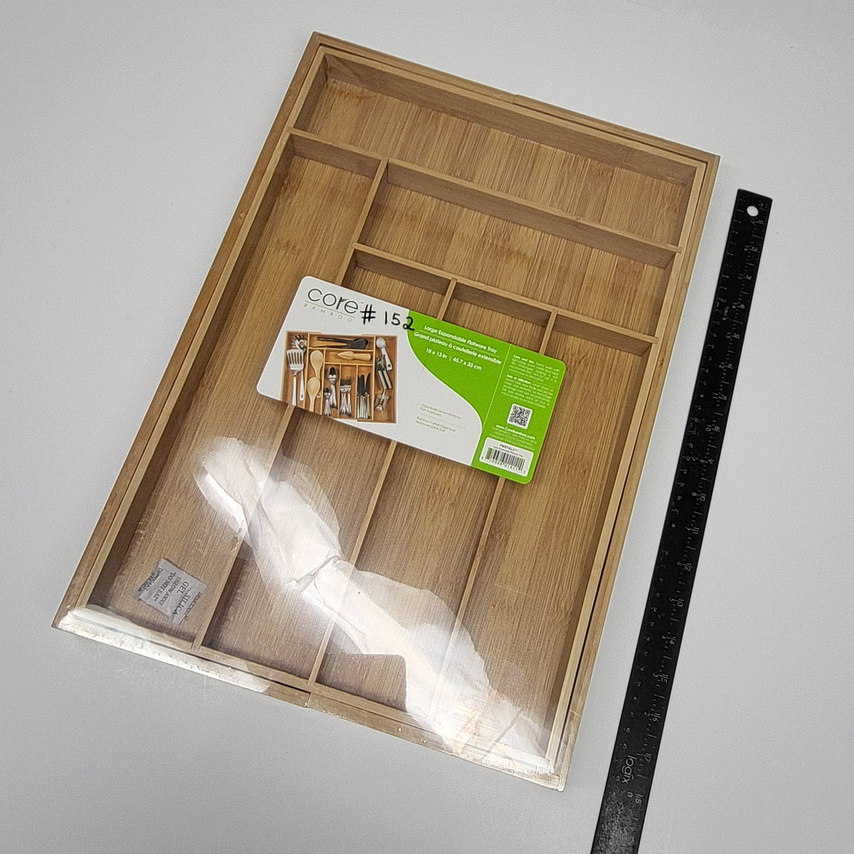 CORE BAMBOO Large Expandable Flatware Tray Organic Bamboo 18"x13" FWETXL411