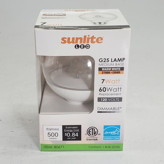 SUNLITE (2 PACK) Led Dimmable Globe Light Bulb G25 E26 120V Clear/2700K 80671