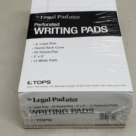 ZA@ TOPS (12 Pack) Legal Pad Plus Perforated Writing Pads 5" x 8" White 71500 A