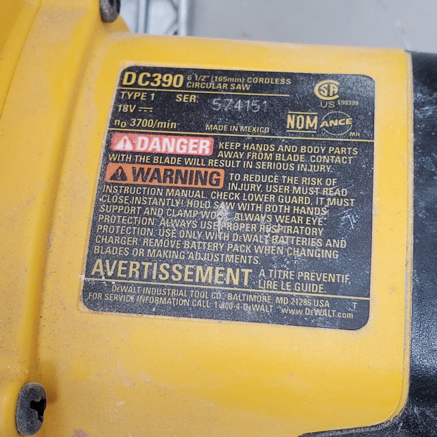 DEWALT Cordless Circular Saw Tool Only 18V DC390 (Pre-Owned)