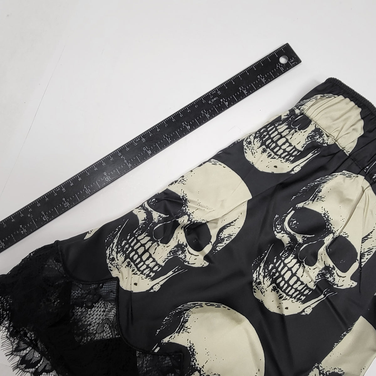 DRESSED IN LALA Bad to the Bone Lace Edge Satin Bloomer Shorts S Black