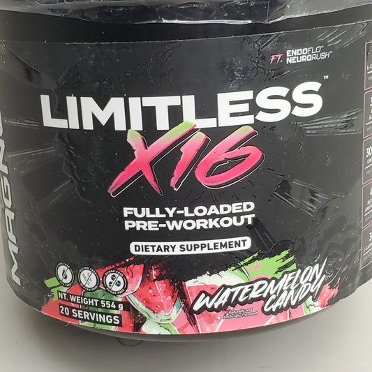 MAGNUM Limitless X16 Fully-Loaded Pre-Workout 20 Serv 554g Watermelon Candy BB 04/26