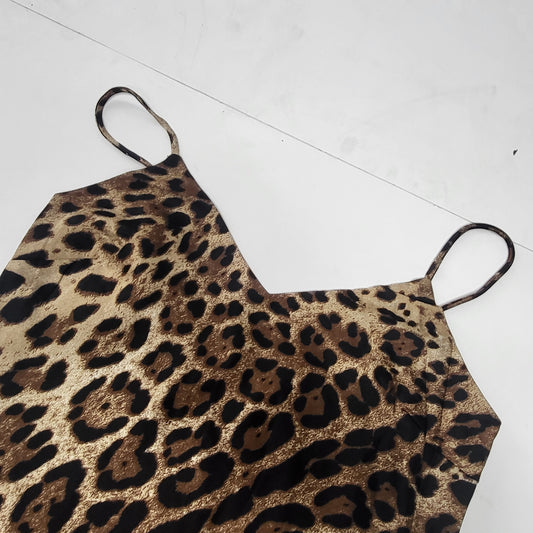 DRESSED IN LALA Satin Dress + Duster Set Exclusive Pattern S Brown Leopard