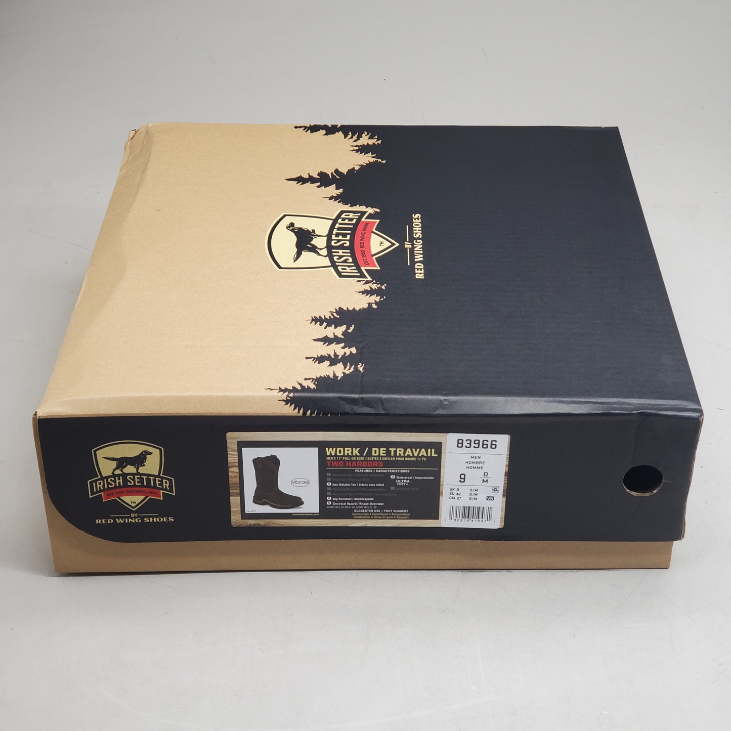 RED WING Irish Setter Two Harbors 11" Pull-on Boot Men's SZ 9D Brown 83966 Safe Toe Waterproof