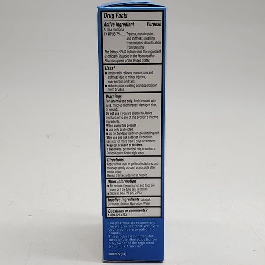 WALGREENS Anica Gel Relieve Muscle Pain, Swelling & Bruising 2.6 OZ BB 03/27