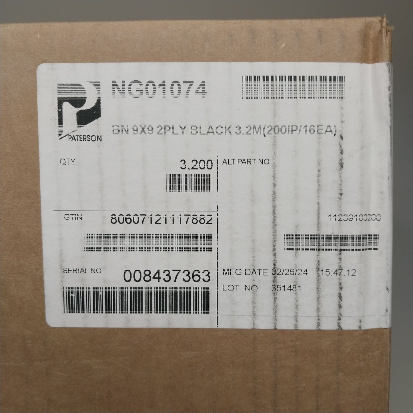 PATERSON (3,200 PACK) 2 PLY Paper Napkins 9"x9" (NG01074) Black