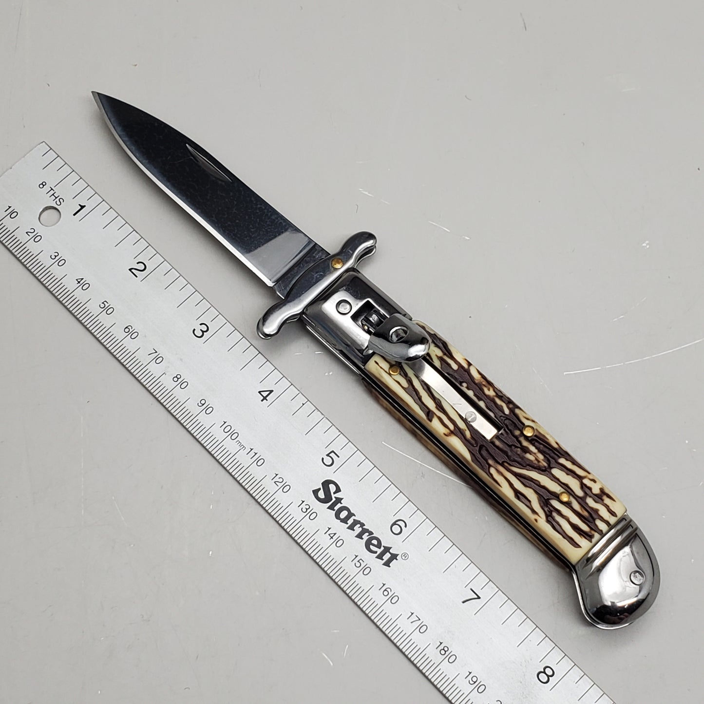 ZA@ ARMED FORCE TACTICAL 8” Handcrafted OTF Pocket Knife – White/Brown ST-10ST