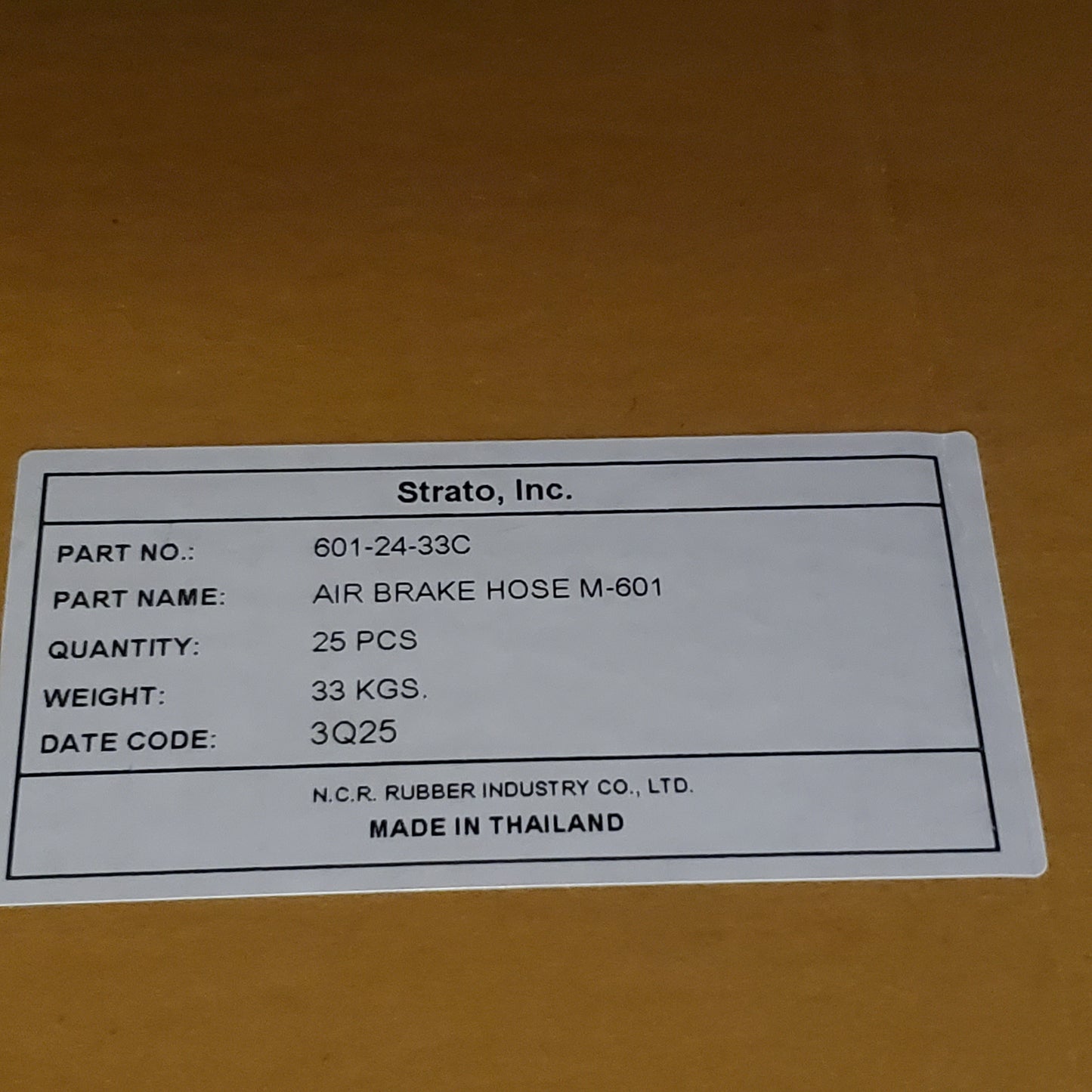 STRATO Train Line Air Brake Hose M-601-06 Ncr-05 3q25 33"x2"ID Black 601-24-33C