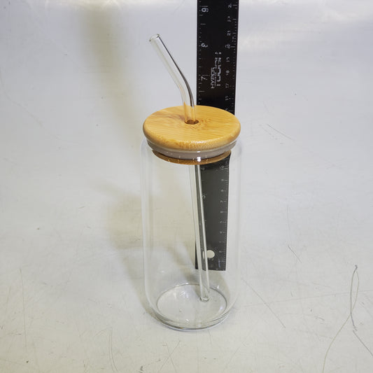 ZA@ GPED (6 Pack) Glass Cups With Bamboo Lids And Glass Straw Set 6.25" Clear KELETAOLIU B