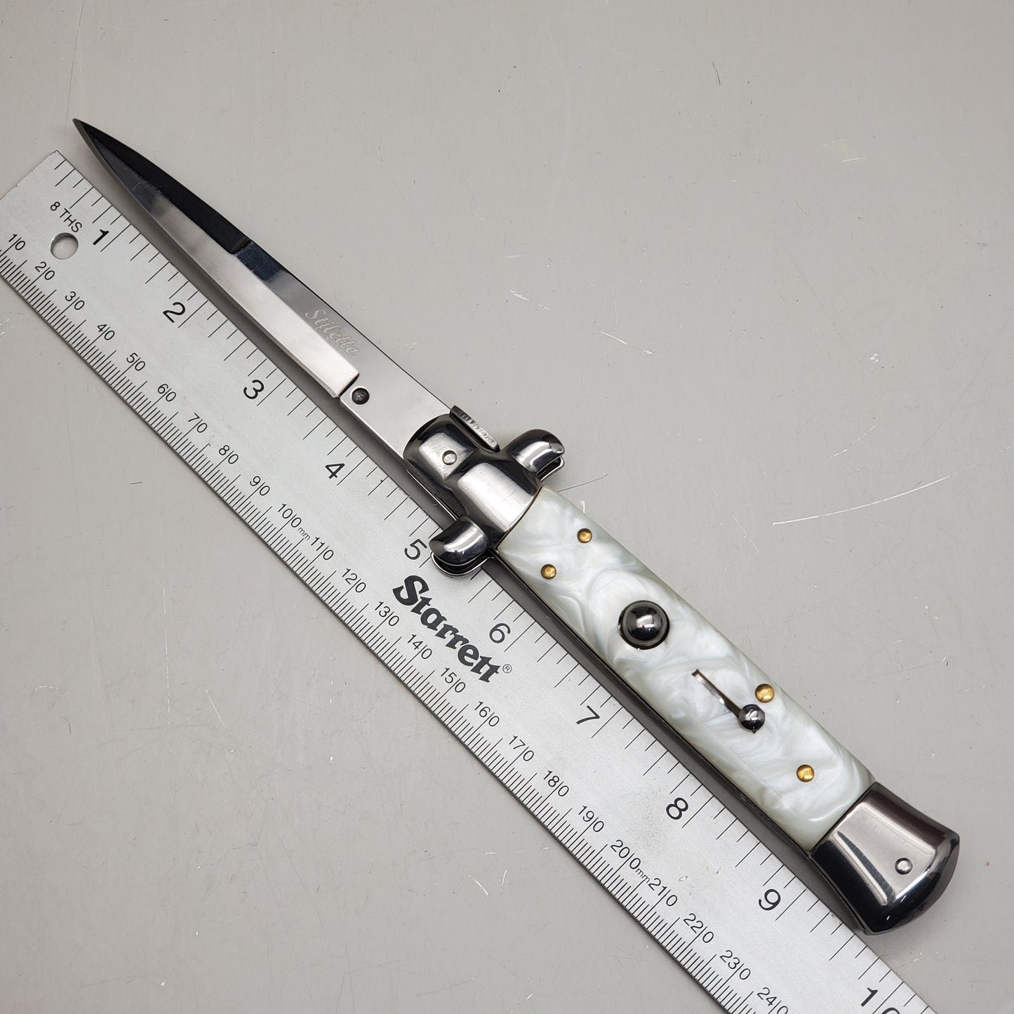 ZA@ ARMED FORCE TACTICAL Hand Crafted OTF Pocket Knife 9" Knife 4" Blade Ivory/ Silver ST-7MWT