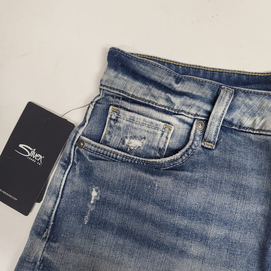 SILVER JEANS CO. Suki Curvy Fit Mid Rise Short Sz 28/4 Indigo L53960EPX199