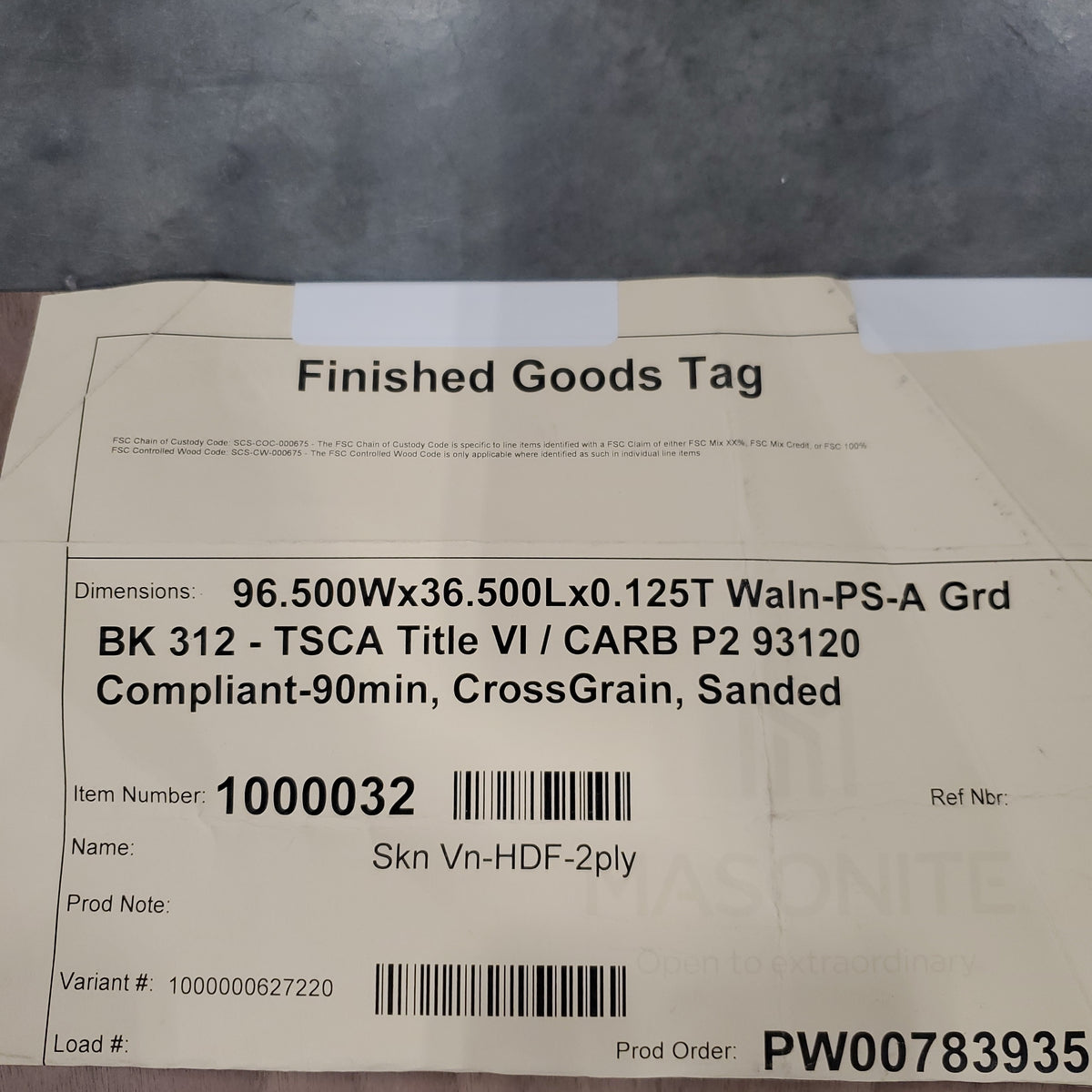 Z@ Wood Veneer Sheet 96.6” x 36.5” x 0.125” (AS-IS, Some Dings and Chips from Handling)