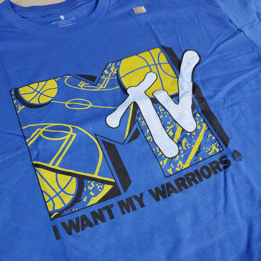 JUNK FOOD NBA MTV Short Sleeve T-Shirt I Want My Warriors Men's Sz XL Blue (New)