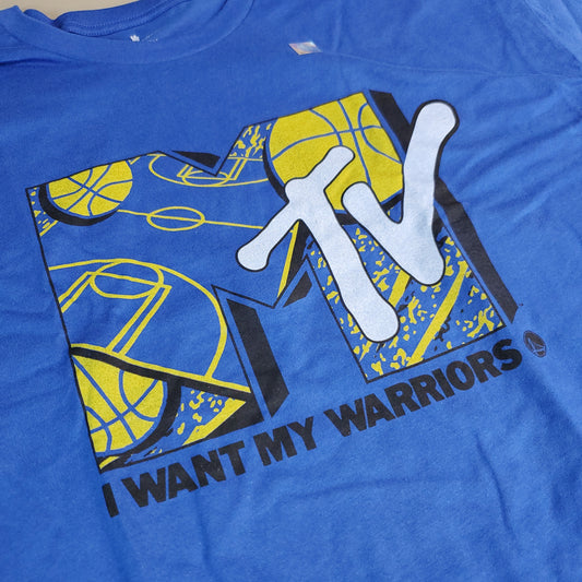 JUNK FOOD NBA MTV Short Sleeve T-Shirt I Want My Warriors Men's Sz 2XL Blue (New)