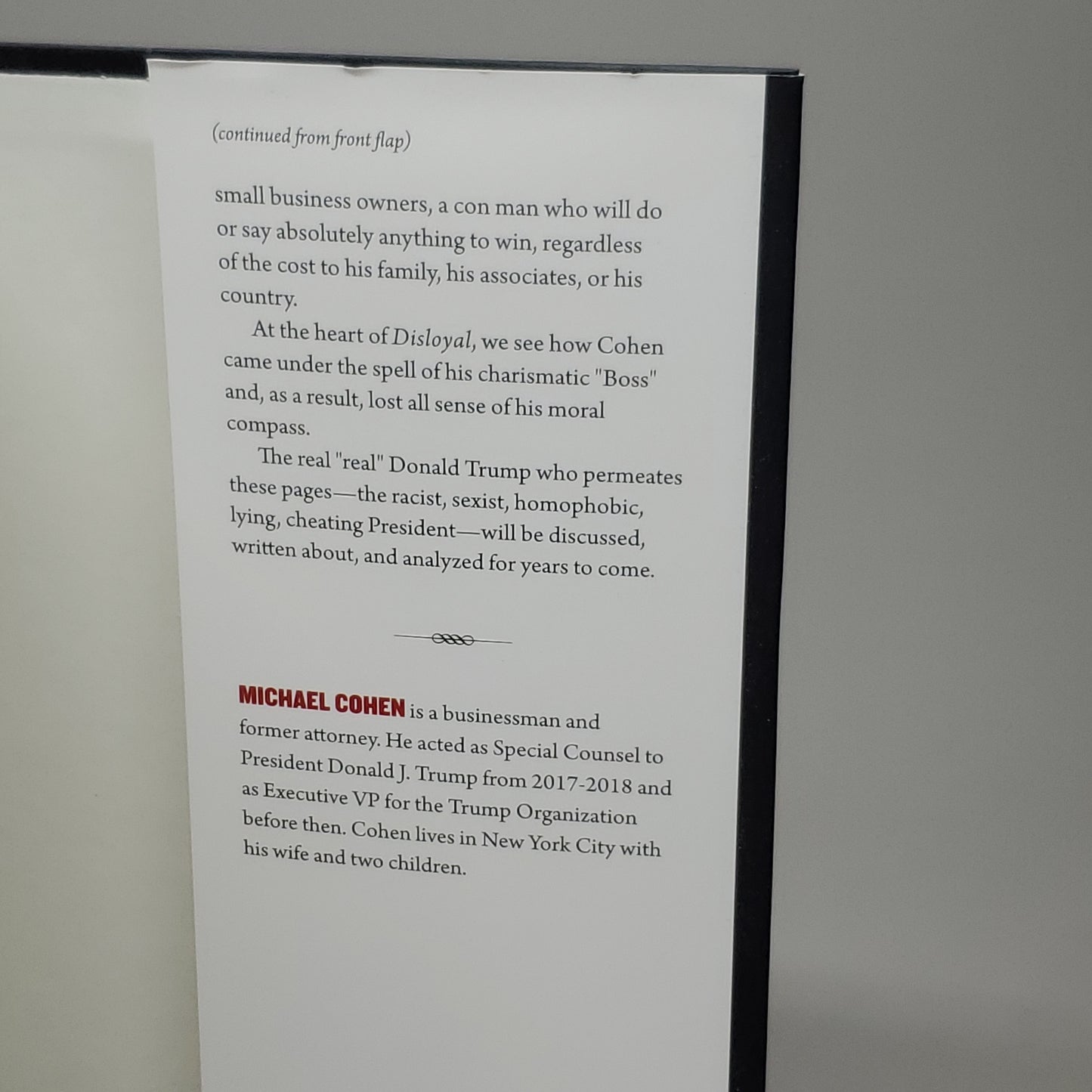 DISLOYAL The True Story of the Former Personal Attorney to President Donald J. Trump by Michael Cohen Book Hardback (New)