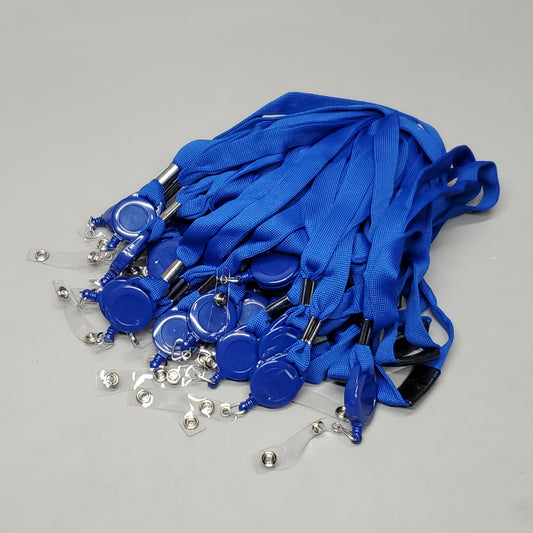 Blue Lanyards With Lanyard Reel & ID Card Holder Neck Strap 25 Pack Y493075 (New)
