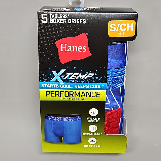 HANES Boxer Briefs 5-Pack Boy's Mesh Stretch X-Temp Size S 6/8 BX88P5 (New)