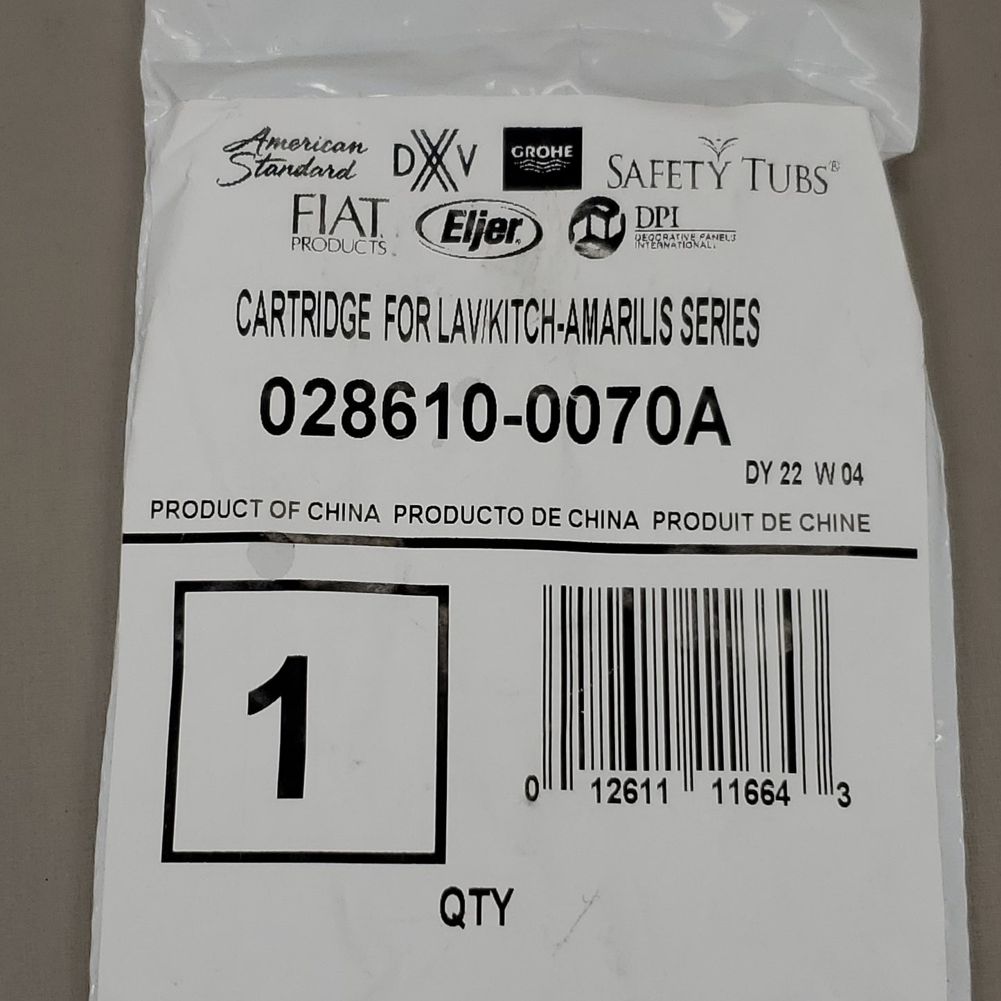 AMERICAN STANDARD Faucet Replacement Valve Cartridge 028610-0070A (New)