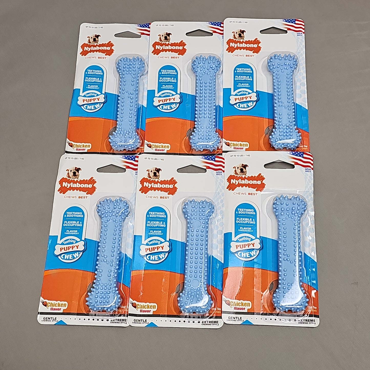 NYLABONE Puppy Chew Pack of 6! Dogs Chew Toy Blue Petite Bone Chicken Flavor NBP901P (New)