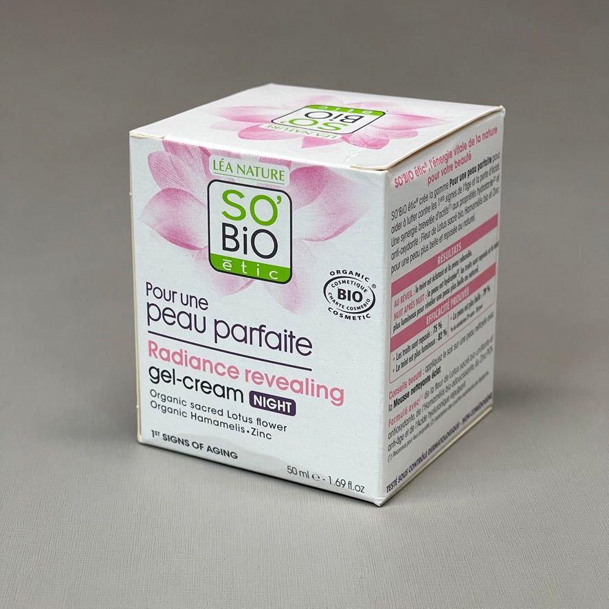 SO BIO etic Radiance Revealing Gel-Cream Night Organic Lotus Flower Hamamelis Zinc 1.69 fl oz (New)