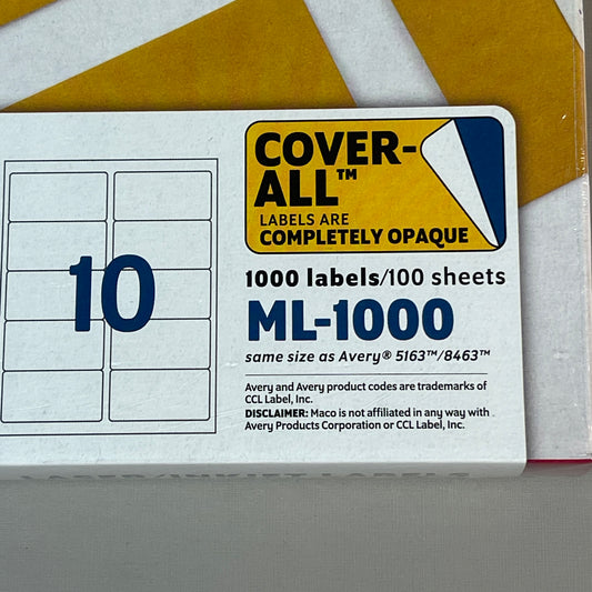 Z@ MACO Laser / Ink Jet White Shipping Labels 2" x 4” 1000 Labels (100 sheets) ML-1000