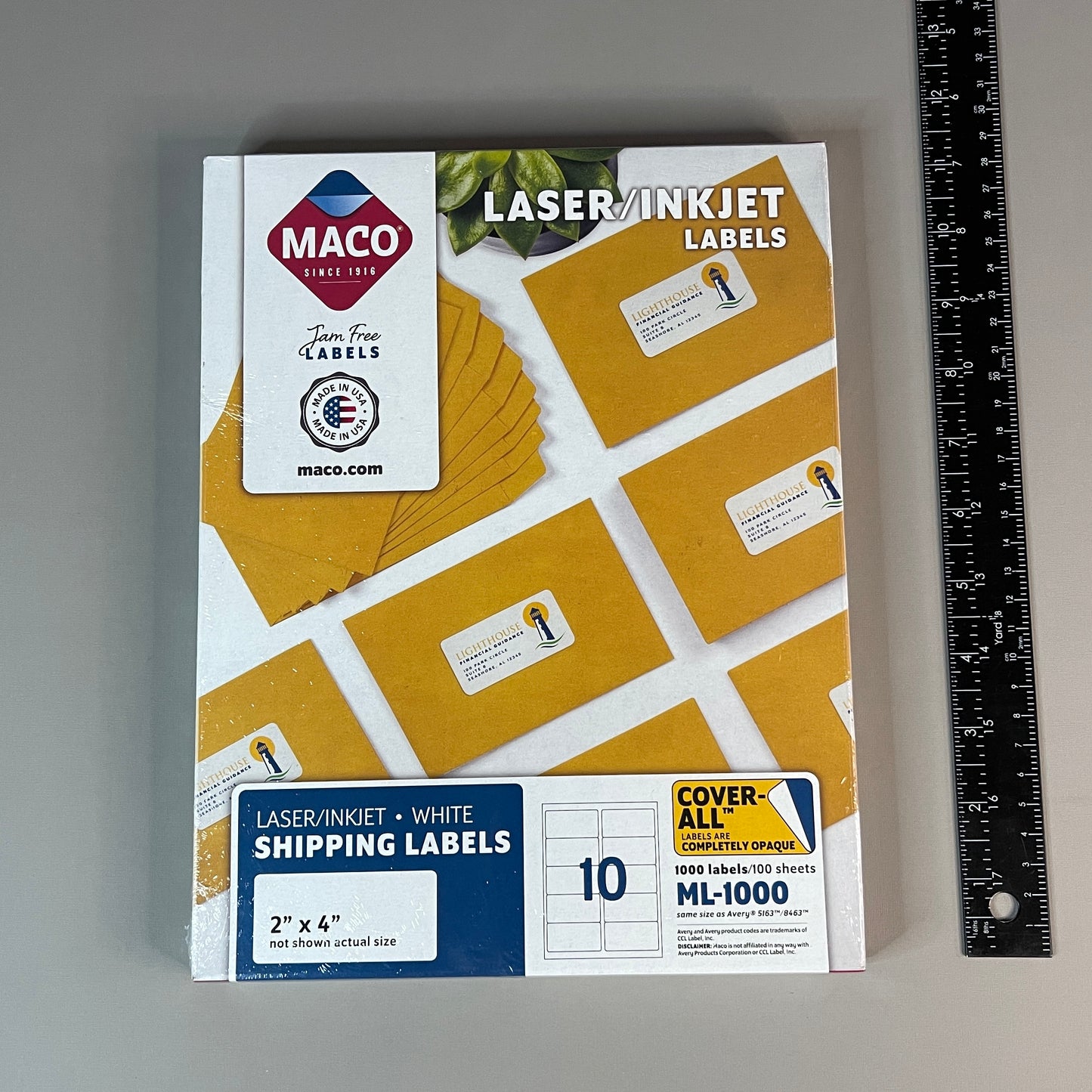 Z@ MACO Laser / Ink Jet White Shipping Labels 2" x 4” 1000 Labels (100 sheets) ML-1000