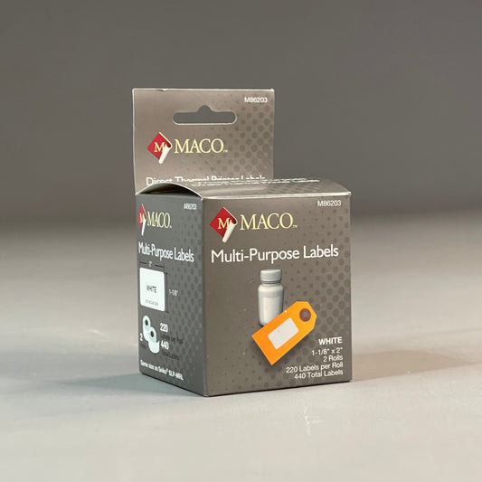 MACO Direct Thermal Printer Labels (6 PACK) 1-1/8” x 2" 2,640 Labels White M86203