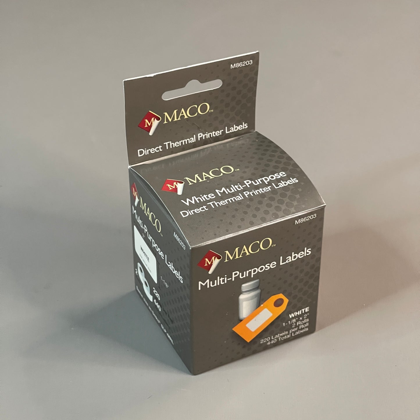 MACO Direct Thermal Printer Labels (6 PACK) 1-1/8” x 2" 2,640 Labels White M86203