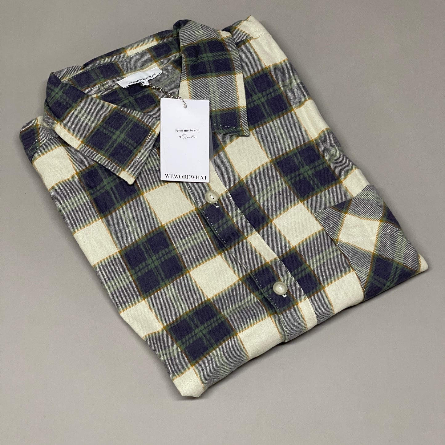 WE WORE WHAT Boyfriend Flannel Button-Down Shirt Women's Sz M/L Green WWDT23-1