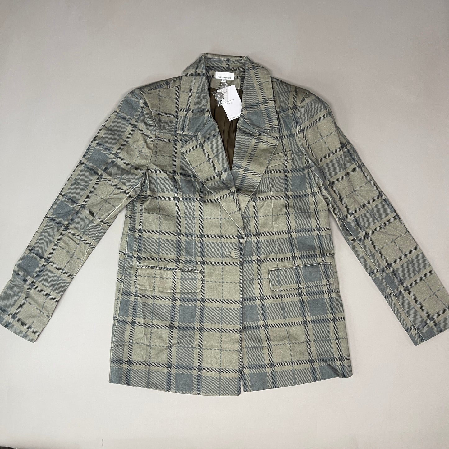 WE WORE WHAT Printed Plaid Blazer Women's Sz XS ZRN Cool Plaid Green 246765
