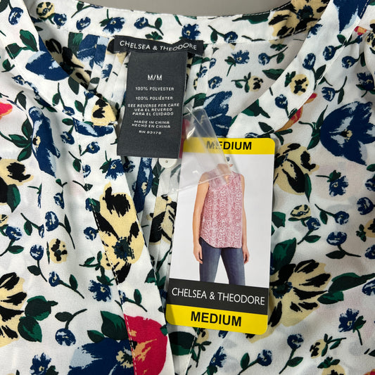 CHELSEA & THEODORE Sleeveless Blouse Women's Size M Bash Floral White 2165072 (NEW)