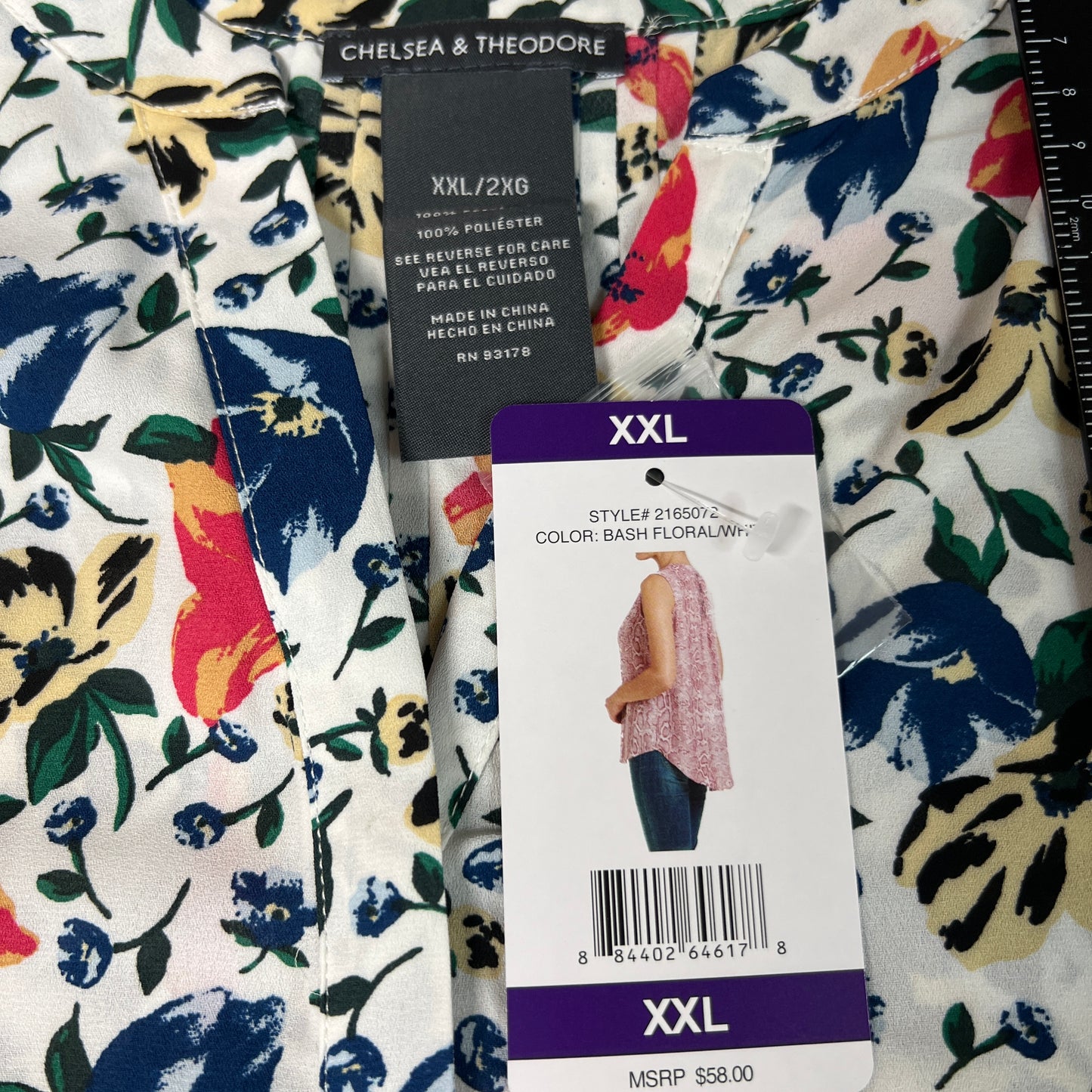 CHELSEA & THEODORE Sleeveless Blouse Women's Size XXL Bash Floral White 2165072 (NEW)