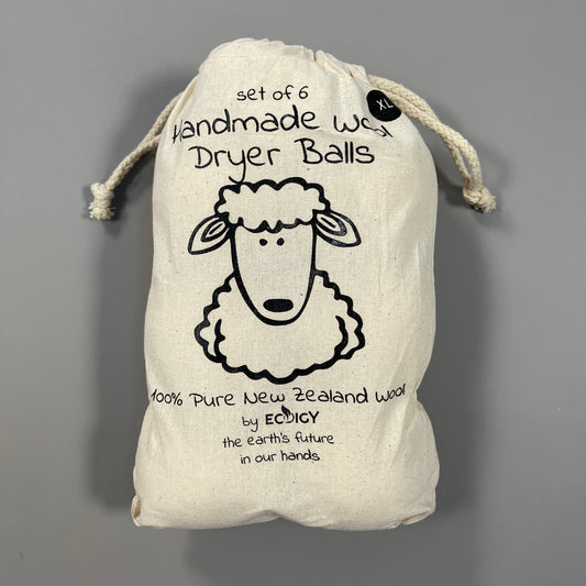 ECOIGY Handmade Wool Dryer Balls 100% New Zealand Wool Set of 6 White XL (New)