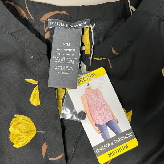 CHELSEA & THEODORE Sleeveless Blouse Women's Size M Black/Yellow Tulip 2165072 (NEW)