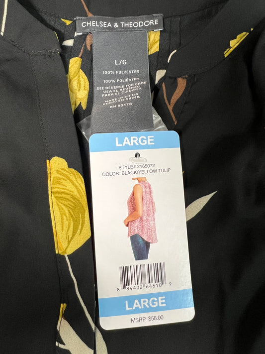 CHELSEA & THEODORE Sleeveless Blouse Women's Size L Black/Yellow Tulip 2165072 (NEW)