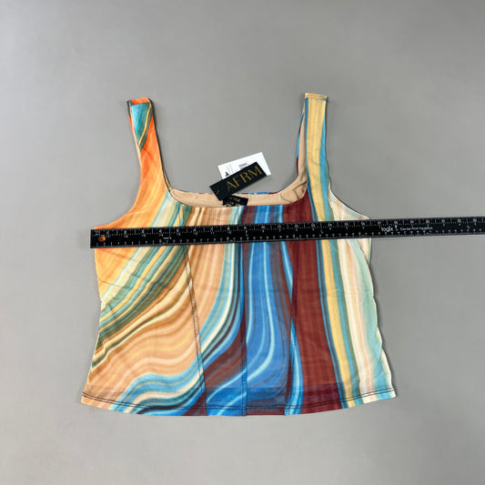 AFRM Cort Doubled Mesh Seaming Crop Top Women's L Blue Abstract Wave AET033437AU21 (New)