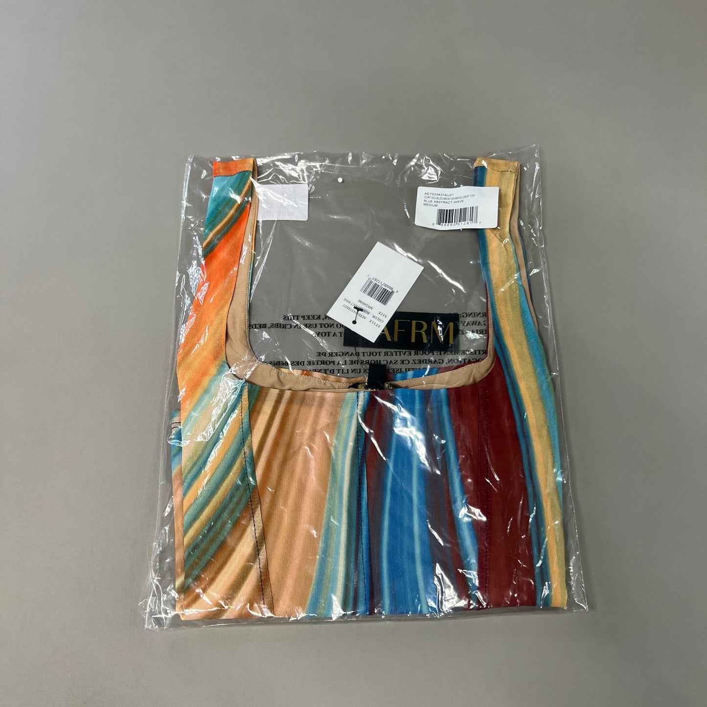 AFRM Cort Doubled Mesh Seaming Crop Top Women's M Blue Abstract Wave AET033437AU21 (New)