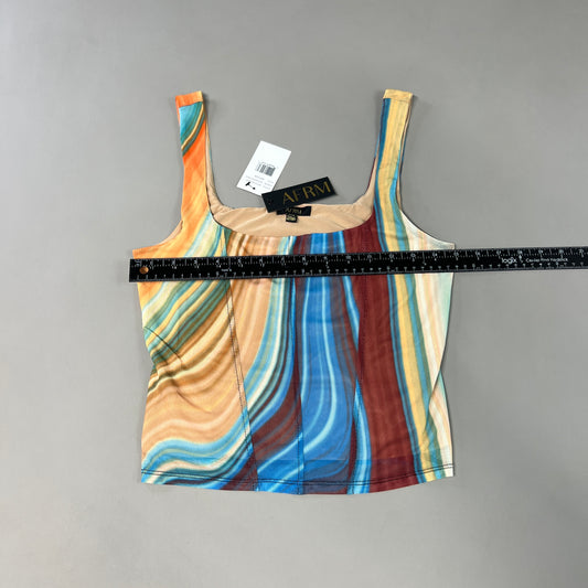 AFRM Cort Doubled Mesh Seaming Crop Top Women's M Blue Abstract Wave AET033437AU21 (New)