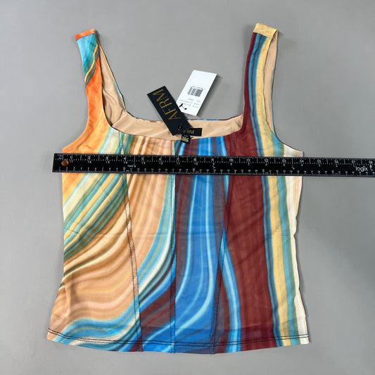 AFRM Cort Doubled Mesh Seaming Crop Top Women's S Blue Abstract Wave AET033437AU21 (New)