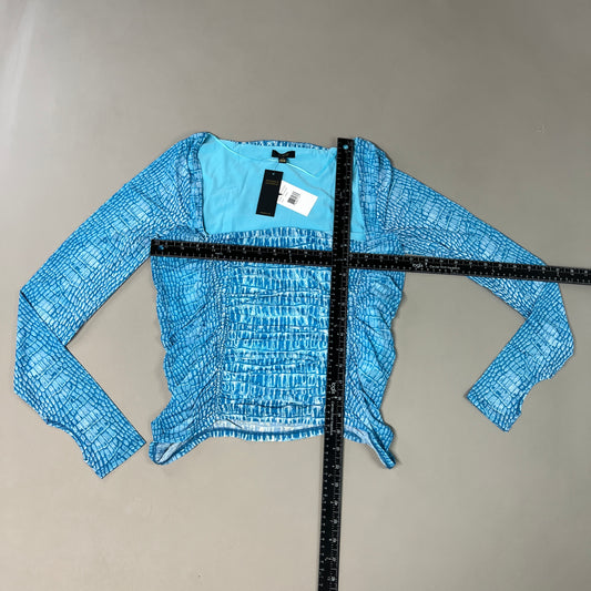 AFRM Strarus Ruches Front LS Mesh Top Women's L Blue Crocodile AET033450AU21 (New)