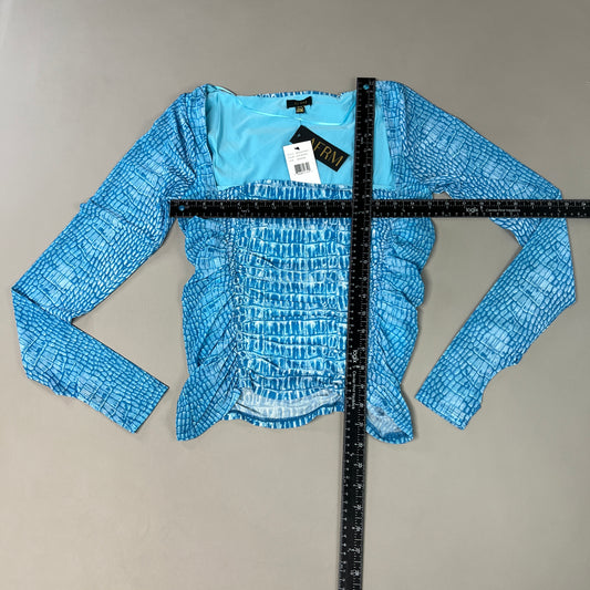 AFRM Strarus Ruches Front LS Mesh Top Women's M Blue Crocodile AET033450AU21 (New)