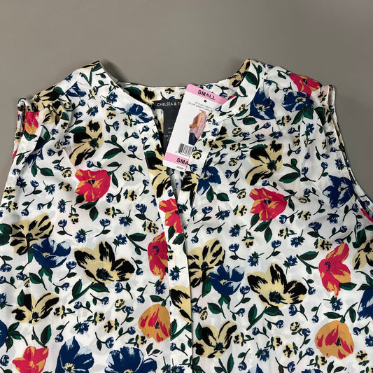 CHELSEA & THEODORE Sleeveless Blouse Women's Size S Bash Floral White 2165072 (NEW)